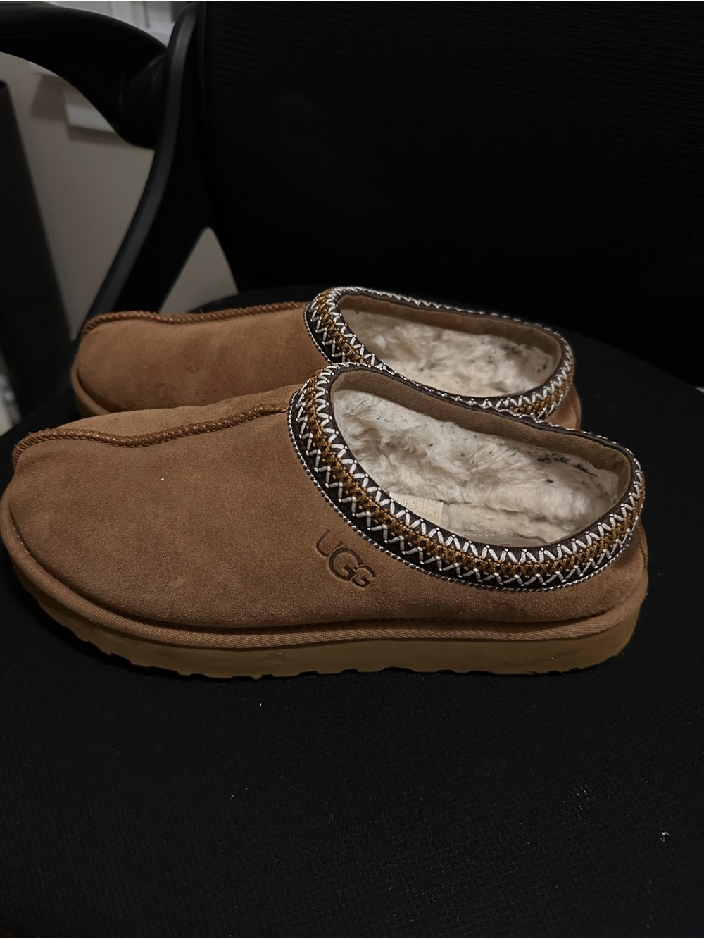 UGG Chestnut Suede Shearling-Lined Slip-On Slippers